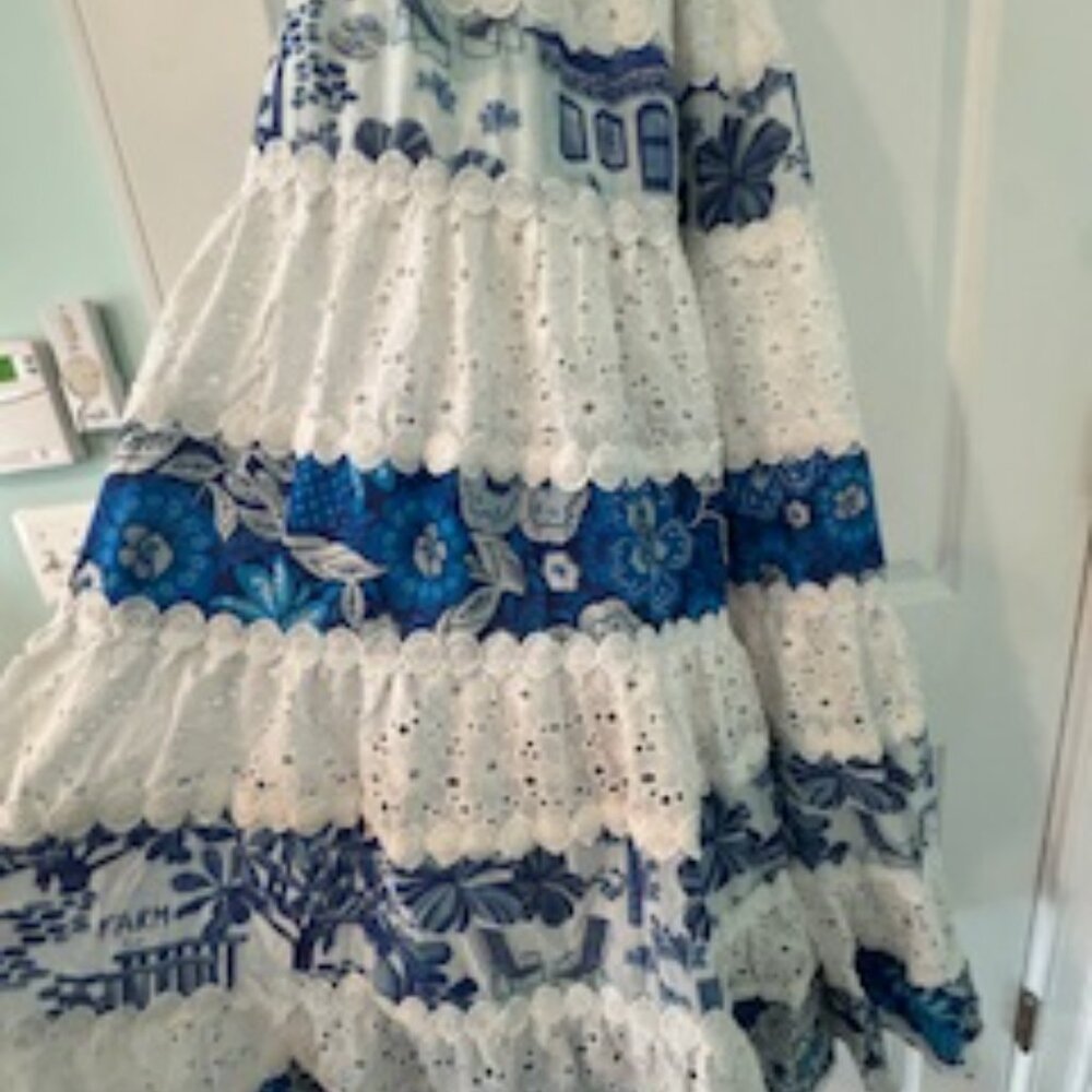 *New with tags* Farm Rio Maxi Dress Mixed White And Blue Prints - Picture 9 of 10